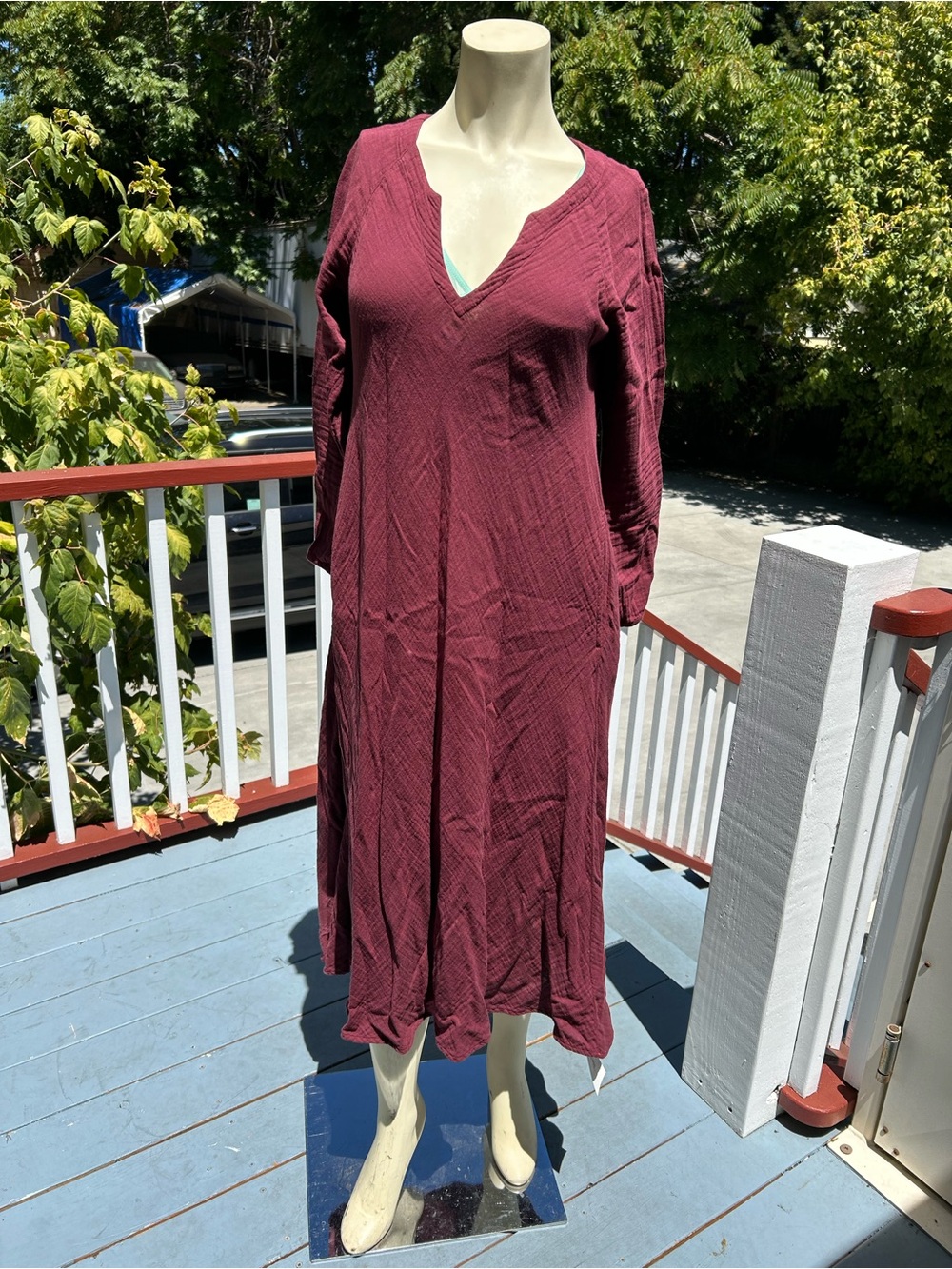V-Neck Long Sleeve Maxi Dress in Cranberry